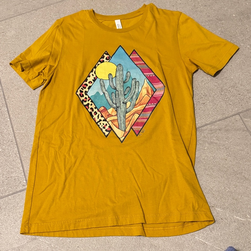 Mustard Graphic T-Shirt with Cactus Design